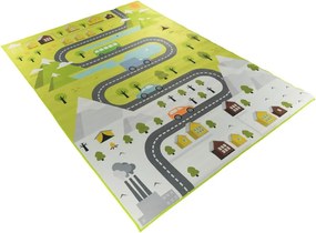 Detský koberec KIDS-35 Crystal Print sivý obdĺžnikový – hry a vozidlá Rozmer: 80x150 cm