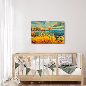 Obraz - Západajúce slnko nad jazerom, akrylová maľba (90x60 cm)