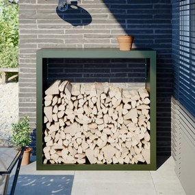 Regál na krbové drevo, zelený 100x40x100 cm, oceľ 850971