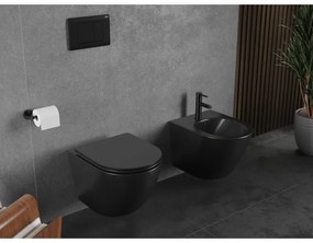 Mexen Lena, závesná WC misa 490x360x340 mm, Rimless Tornádo + WC sedadlo z duroplastu, čierna matná, 30221085T