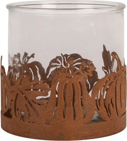 Hrdzavý rustikálny svietnik s tekvicami Pumpkin Tree Rust M - Ø 13*12 cm
