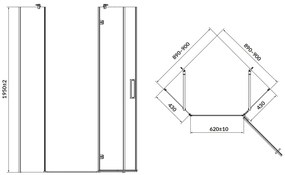 Cersanit Jota, 5-uhoľníkový sprchovací kút 90x90x195 cm, pravé dvere, 6mm číre sklo, chrómový profil, S160-013