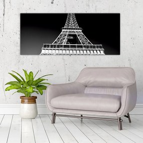 Obraz - Eiffelova veža, čiernobiela (120x50 cm)