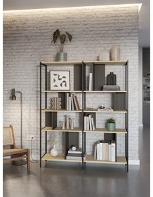 Knižnica v dekore duba v čierno-prírodnej farbe 144x175 cm Alabama – Marckeric