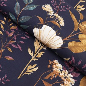 Biante Bavlnený okrúhly obrus Sandra SA-591 Jesenné vetvičky na tmavo modrom Ø 100 cm