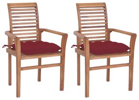 Jedálenské stoličky 2 ks vínovočervené podložky tíkový masív