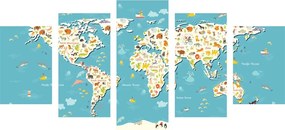 5-dielny obraz detská mapa so zvieratkami - 100x50