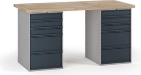 Dielenský pracovný stôl G7, buková škárovka, 1700 x 800 x 840 mm, 2x kontajner, 10 zásuviek, grafit