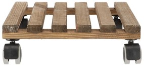 Hnedá drevená pojazdná podložka pod kvetináč Esschert Design, 29 x 29 cm