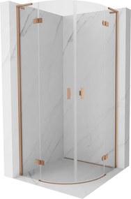 Mexen Mist L, štvrťkruhový sprchový kút s 2-krídlovými dverami, 90 x 90 cm, číre sklo, medený matný profil, 8A33L-090-090-65-00