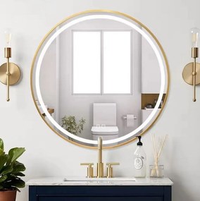 Rea Rea, nástenné LED zrkadlo, okrúhle, 80cm, zlatý rám, HOM-02503,