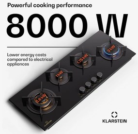 Klarstein Goldflame 4 Slim, plynová varná doska, 4 horáky, sebestačná, zemný plyn/propán, nehrdzavejúca oceľ