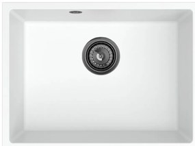 Sink Quality Crypton 60, kuchynský granitový drez 535x400x205 mm + čierny sifón, biela, SKQ-CRY.W.1KBO.60.XB