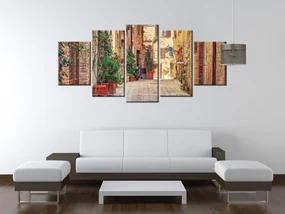 Gario Obraz s hodinami Stará cestička v Toskánsku - 5 dielny Rozmery: 150 x 70 cm