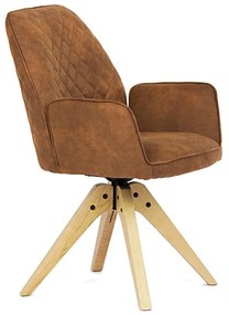 Autronic -  Židle jídelní HC-539 BR3 hnědá vintage látka, dubové nohy, otočný mechanismus