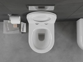 Mexen Sofia, závesná WC misa 490x360x355 mm, Rimless Tornádo + toaletné WC sedadlo z duroplastu, biela lesklá, 30540500