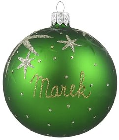 Sklenená vianočná guľa s menom zelená