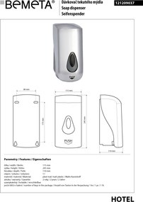 Bemeta Design Dávkovač mydla, 1000 ml, plast, sivá - 121209037