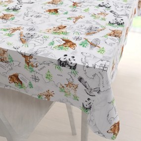 Biante Bavlnený obdĺžnikový obrus Sandra SA-546 Zvieratá sveta na bielom 100x140 cm