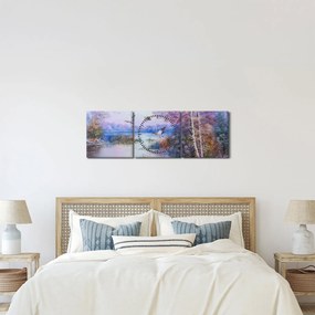 Obraz - Prichádza jeseň, olejomaľba (s hodinami) (90x30 cm)