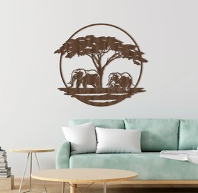 Drevený obraz slonej rodiny - Dub bronz