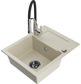 Mexen Enzo, 1-komorový granitový drez 576x465x174 mm a drezová batéria Aster, béžová, 6506-69-73450-07-B