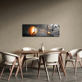 Obraz oranžových abstraktných gulí (s hodinami) (90x30 cm)
