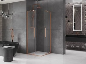 Mexen Velar Duo, sprchový kút s posuvnými dverami 80(dvere) x 80(dvere) cm, 8mm číre sklo, medená matná profil, 871-080-080-02-65