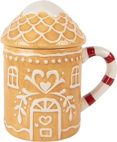 Keramický hrnček perníková chalúpka s viečkom - 13 * 10 * 15 cm / 350 ml