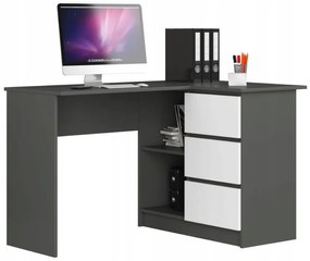 Rohový písací stôl pravý 124 x 85 x 77 cm AKORD CLP - grafitovo sivý/biely