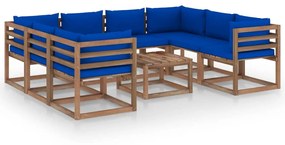 9-dielna záhradná sedacia súprava s modrými podložkami