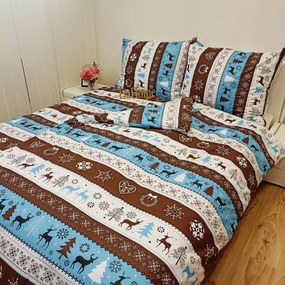 Obliečky bavlnené Vianočné obliečky Sobíky tyrkysové - 1x Vankúš 90x70cm, 1x Paplón 140x200cm