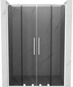 Mexen Velar L Duo, posuvné sprchové dvere do otvoru 160 cm, 8mm šedé sklo, biela matná, 871-160-003-42-20