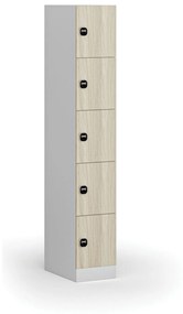 Šatníková skrinka s úložnými boxmi, 5 boxov, 1850 x 300 x 500 mm, zámok s čítačkou RFID kariet, laminované dvere, dub prírodný