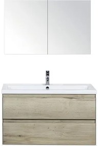 Kúpeľňový nábytkový set Evora 100 cm s keramickým umývadlom a zrkadlovou skrinkou dub prírodný