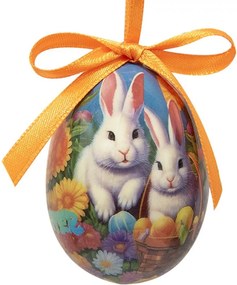 12ks dekorácia závesné vajíčko s zajačikmi Spring Egg - Ø 4*5 cm