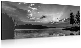 Obraz odraz horského jazera v čiernobielom prevedení - 100x50