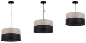Závesné svietidlo Wood, 1x svetlobéžová dubová dýha/čierne PVC tienidlo, (fi 35cm)