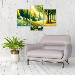 Obraz - Dedina v žlto-zelenej (90x60 cm)