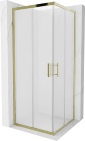 Mexen Rio, štvorcový sprchovací kút s posuvnými dverami 80 (dvere) x 80 (dvere) x 190 cm, 5mm sklo námraza, zlatý profil, 860-080-080-50-30