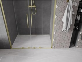 Mexen Velar L Duo, posuvné sprchové dvere do otvoru 140 cm, 8mm číre sklo, zlatá matná, 871-140-003-02-55