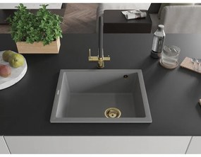 Mexen Pedro, granitový drez 560x460x200 mm, 1-komorový, šedá so zlatým sifónom, 6508561000-71-G