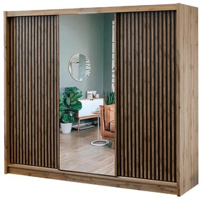 Skriňa London 250 dub wotan/čierna zrkadlo