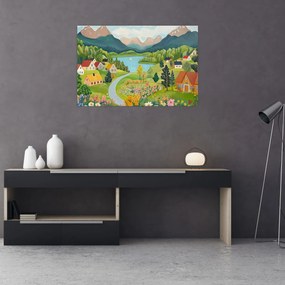 Obraz - Dedina v horách (90x60 cm)