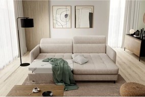 Béžová ženilková rozkladacia/s úložným priestorom rohová pohovka (pravý roh/s leňoškou) Gomsi – ELTAP