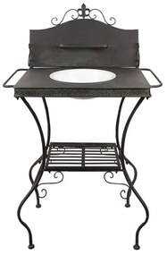 Čierný kovový stojanček s patinou a umývadlom vo vintage štýle - 72 * 48 * 114 cm