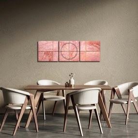 Obraz - Ružové, mramorované dlaždice (s hodinami) (90x30 cm)