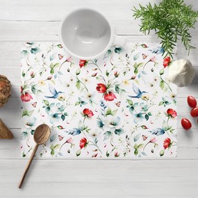 Biante Teflónové prestieranie na stôl TF-116 Akvarelové kvety s kolibríkmi na bielom 30x40 cm