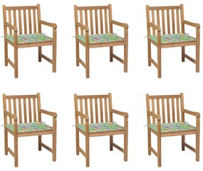 Záhradné stoličky 6 ks s listovými podložkami tíkový masív