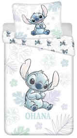 Biele bavlnené detské obliečky na jednolôžko 140x200 cm Lilo and Stitch "Ohana White" – Jerry Fabrics